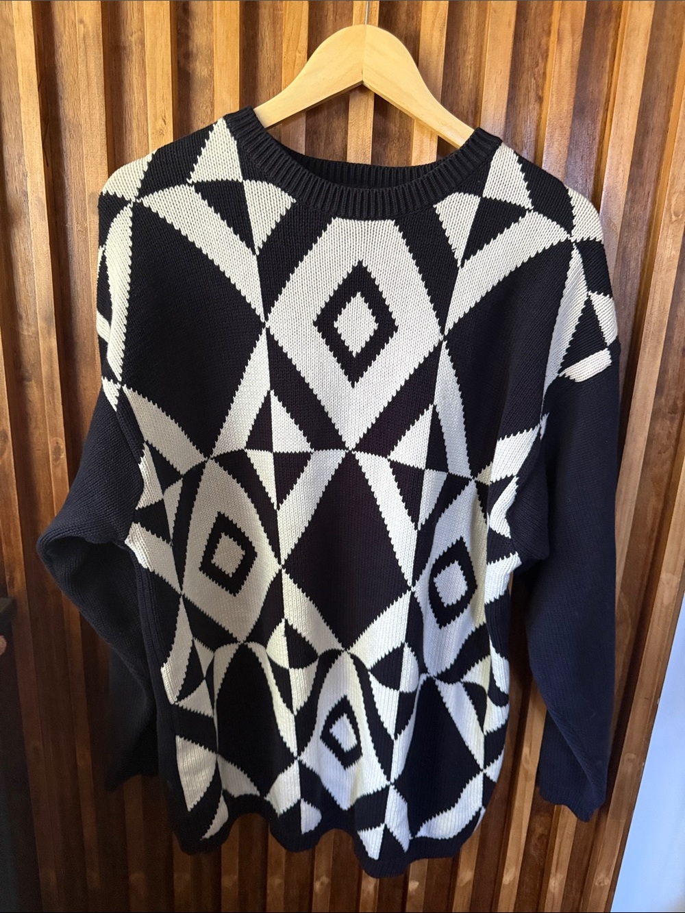 Vintage Liz & Co 100% Cotton Geometric Dolman Oversized Sweater. M